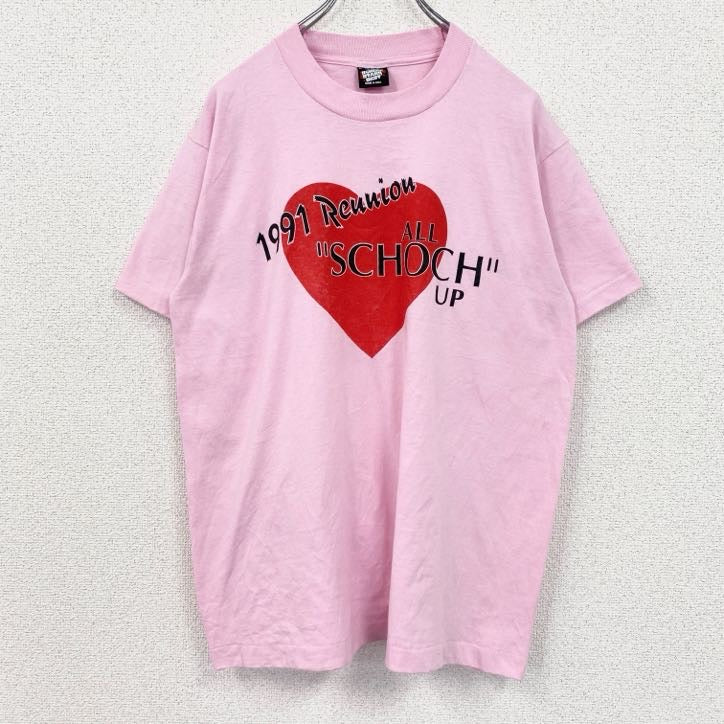 古着 used　80s～　SCREEN STARS　半袖プリントTシャツ　シングルステッチ　ハート　ピンク　Lサイズ
