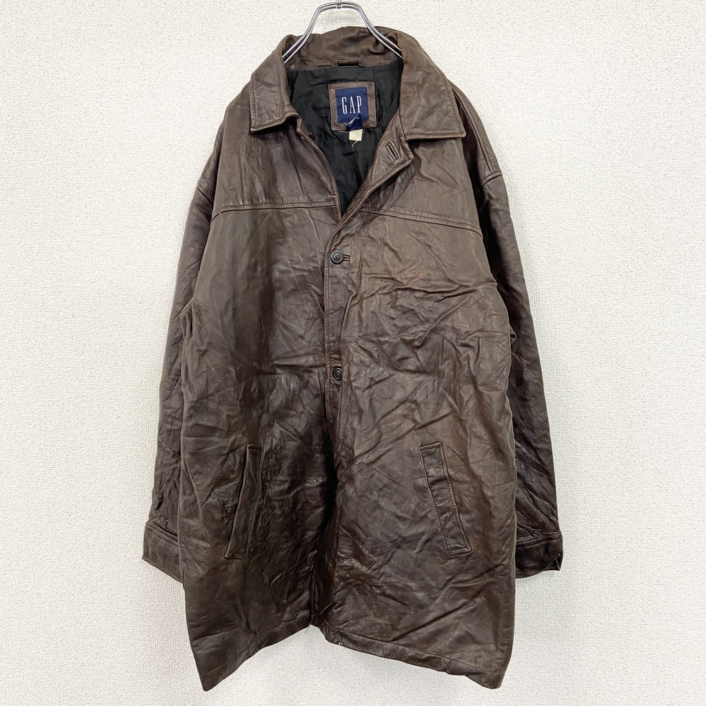 00s　OLD GAP　オールドギャップ　レザーカーコート　ヴィンテージ　焦げ茶　ダークブラウン　XLサイズ