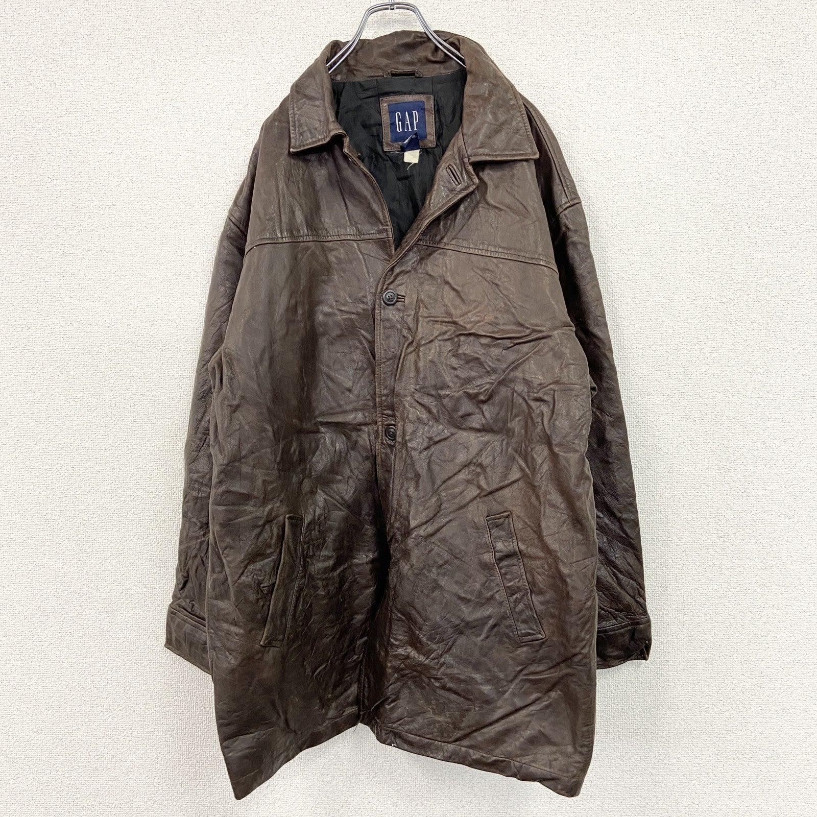 00s　OLD GAP　オールドギャップ　レザーカーコート　ヴィンテージ　焦げ茶　ダークブラウン　XLサイズ