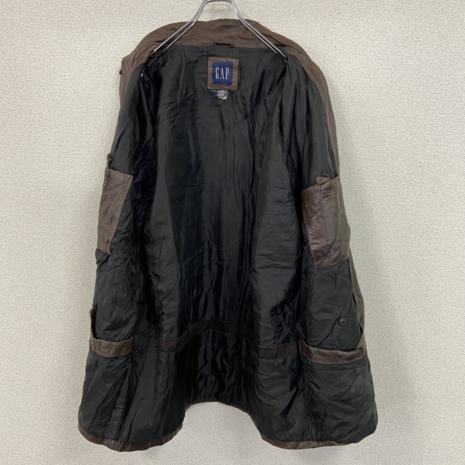 00s　OLD GAP　オールドギャップ　レザーカーコート　ヴィンテージ　焦げ茶　ダークブラウン　XLサイズ
