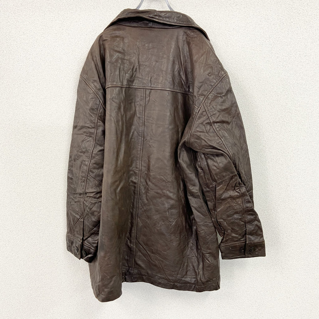 00s　OLD GAP　オールドギャップ　レザーカーコート　ヴィンテージ　焦げ茶　ダークブラウン　XLサイズ