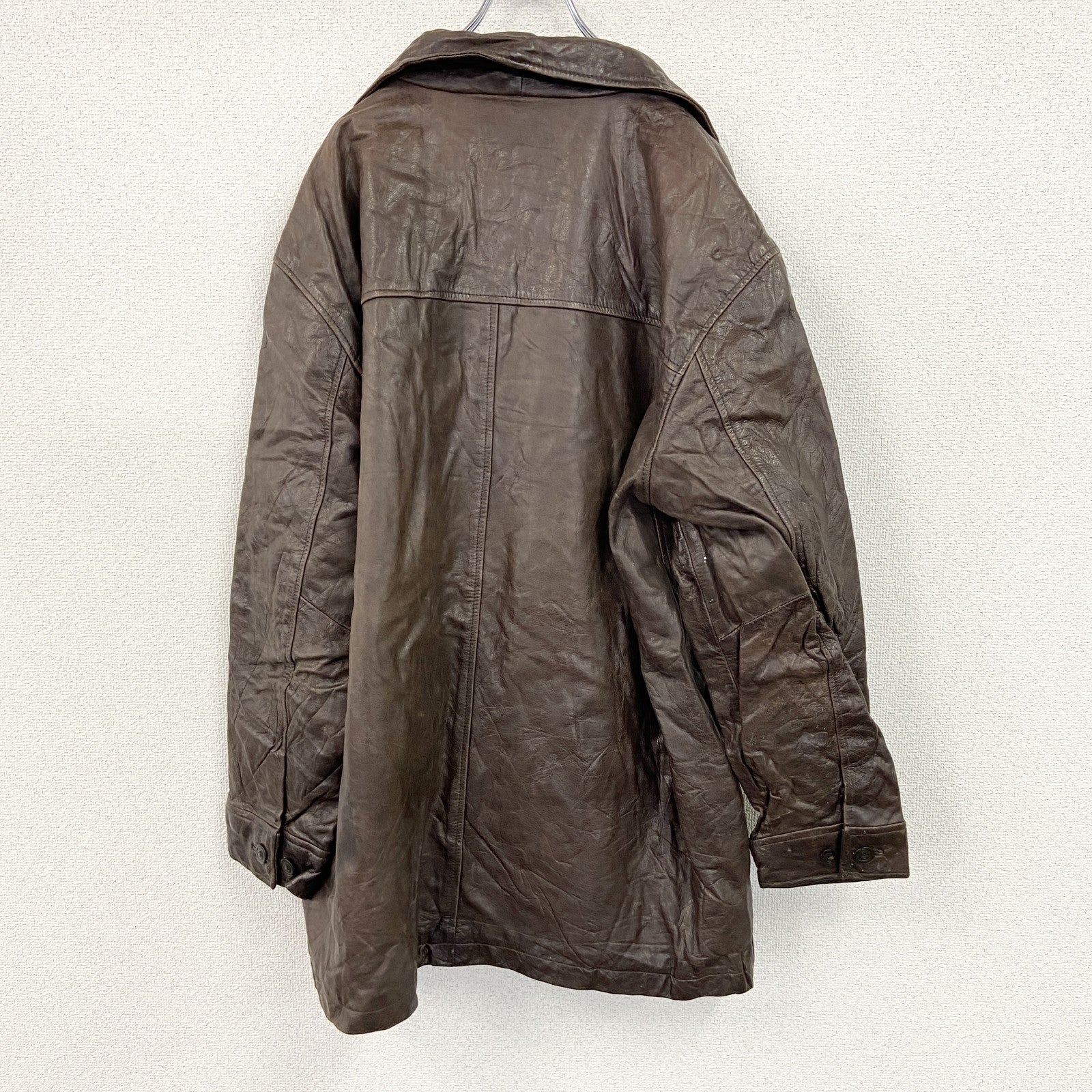 00s　OLD GAP　オールドギャップ　レザーカーコート　ヴィンテージ　焦げ茶　ダークブラウン　XLサイズ