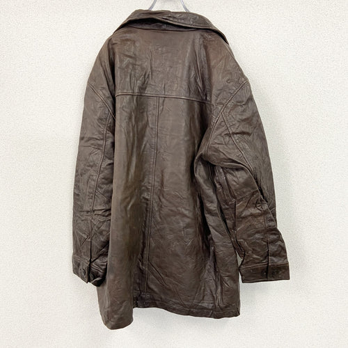 00s　OLD GAP　オールドギャップ　レザーカーコート　ヴィンテージ　焦げ茶　ダークブラウン　XLサイズ