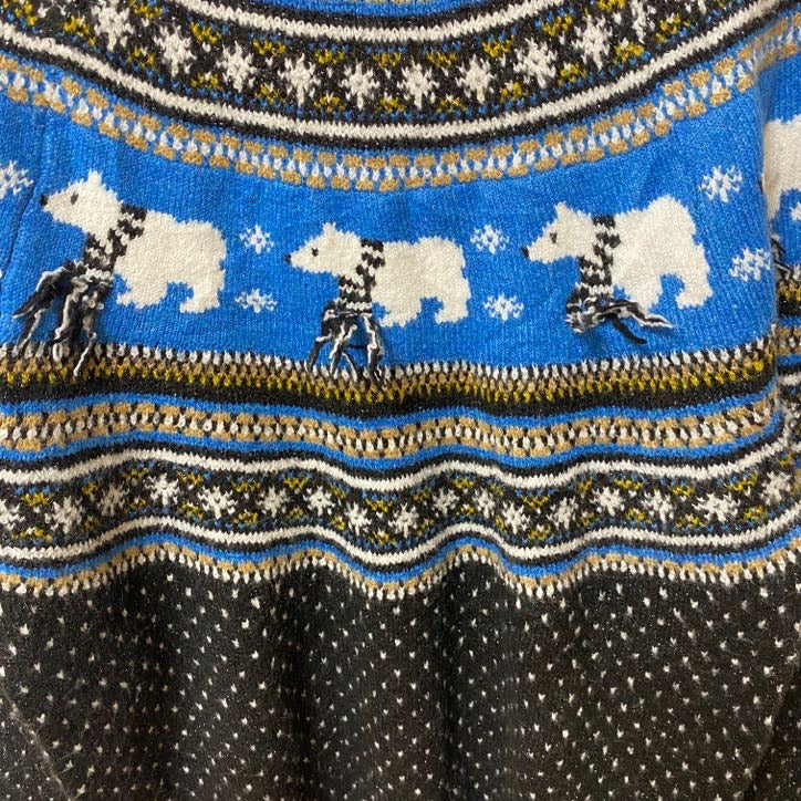 古着 used　HOLIDAY TIME　長袖デザインニット　セーター　ノルディック柄　シロクマ　雪　ラメ　秋冬服　Mサイズ