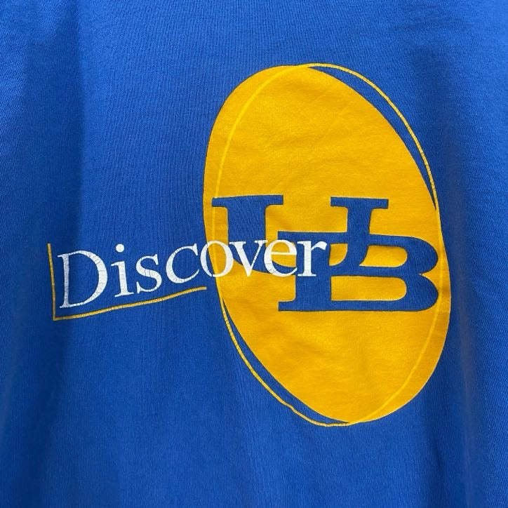 古着 used　90s　半袖プリントTシャツ　シングルステッチ　レトロデザイン　クルーネック　青　ブルー　XLサイズ