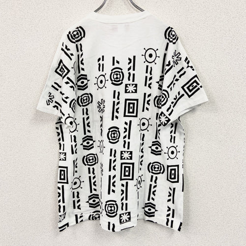 90s　MARIKA　半袖プリントTシャツ　ヴィンテージ　シングルステッチ　総柄　白　ホワイト　1サイズ　