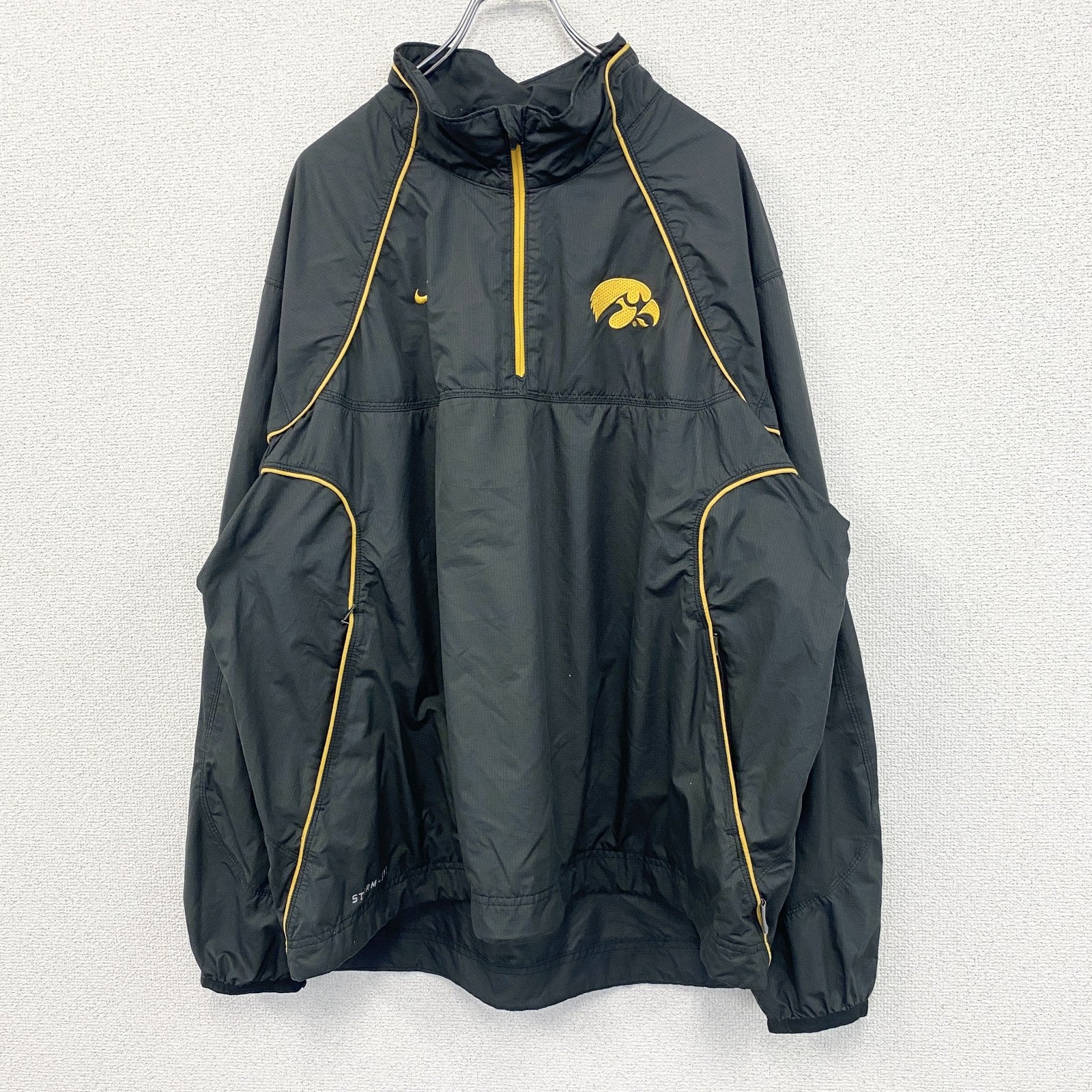 NIKE　ナイキ　プルオーバージャケット　ハーフジップ　両面刺　スウッシュロゴ　黒　XLサイズ