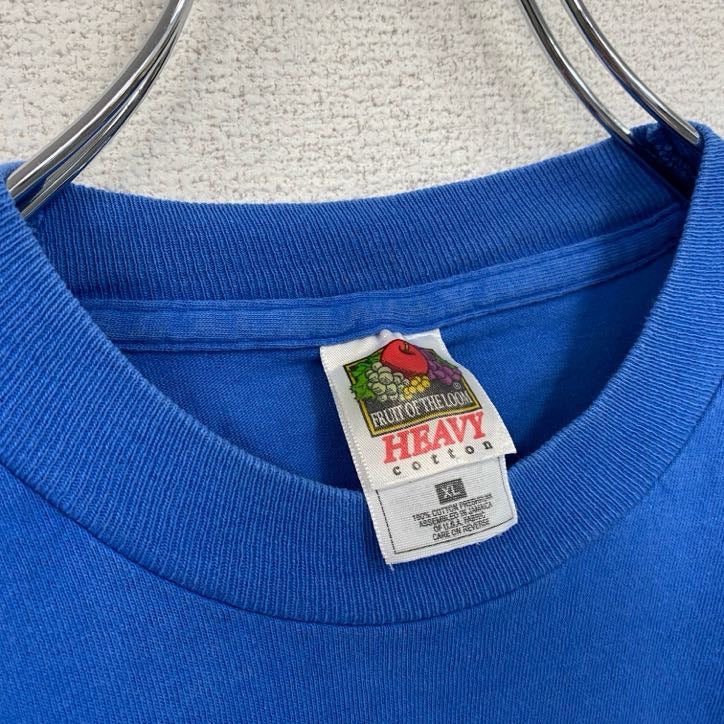 古着 used　90s　半袖プリントTシャツ　シングルステッチ　レトロデザイン　クルーネック　青　ブルー　XLサイズ