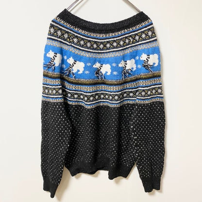 古着 used　HOLIDAY TIME　長袖デザインニット　セーター　ノルディック柄　シロクマ　雪　ラメ　秋冬服　Mサイズ