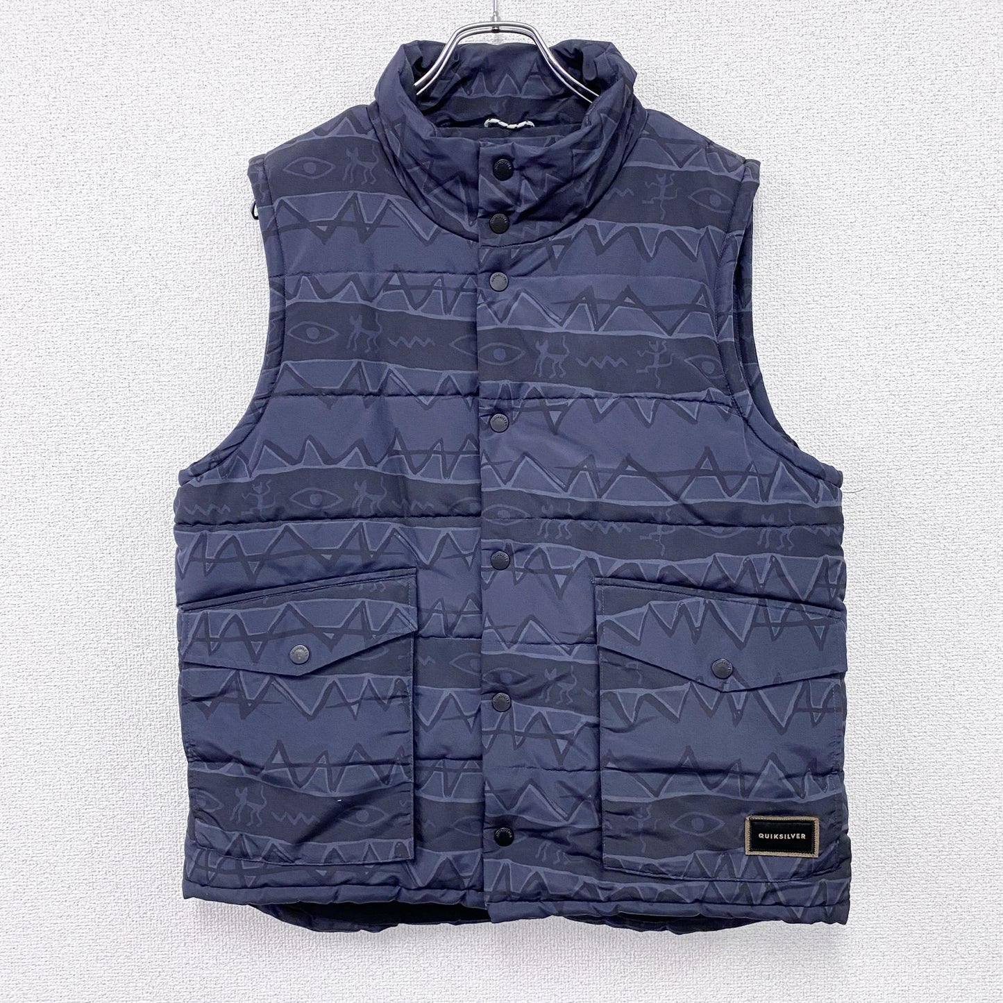 Quiksilver　クイックシルバー　中綿ベスト　紺　ネイビー　総柄　Lサイズ