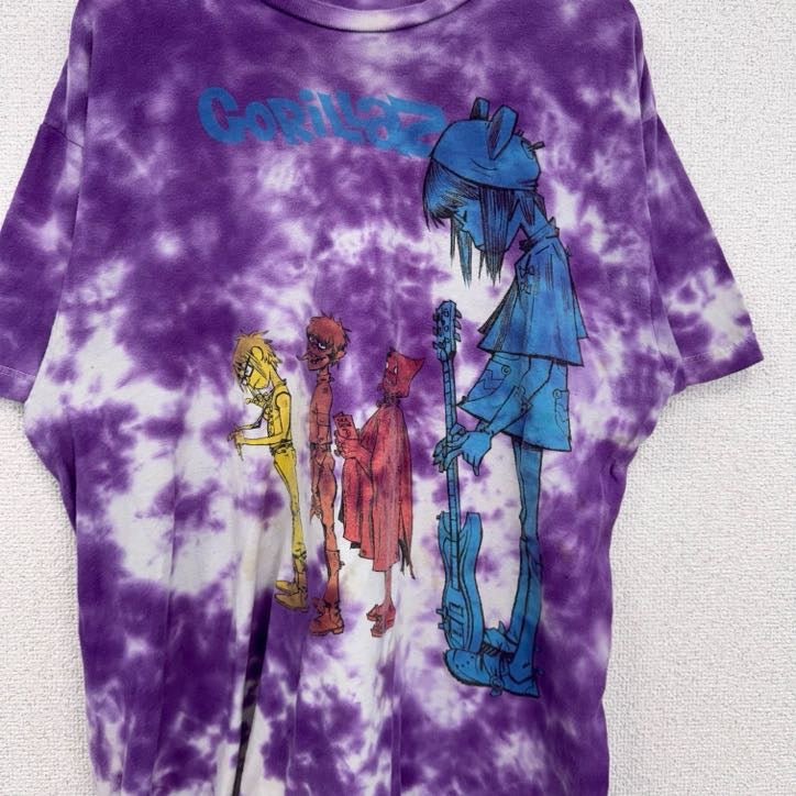 古着 used　Gorillaz　ゴリラズ　半袖バンドプリントTシャツ　tultexボディ　タイダイ柄　紫　パープル　Lサイズ