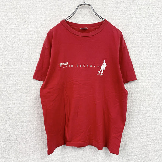 00s　Printstar　プリントスター　デビッド・ベッカム　Castro　半袖プリント企業Tシャツ　ヴィンテージ　赤　レッド