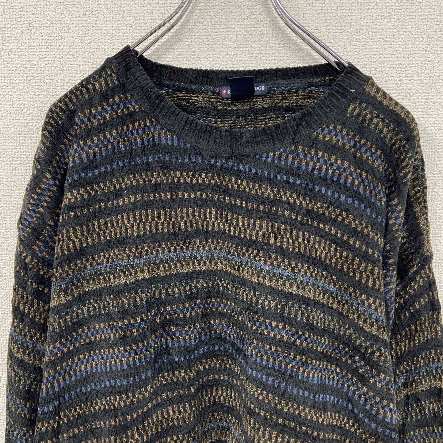 90s～　KNIGHTSBRIDGE　アクリルニットセーター　ボーダー柄　ヴィンテージ　マルチカラー　Lサイズ
