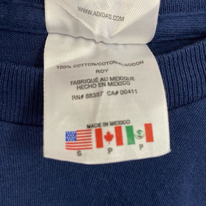古着 used　90s　adidas　アディダス　半袖カレッジプリントTシャツ　OLD DOMINION　ネイビー　Sサイズ