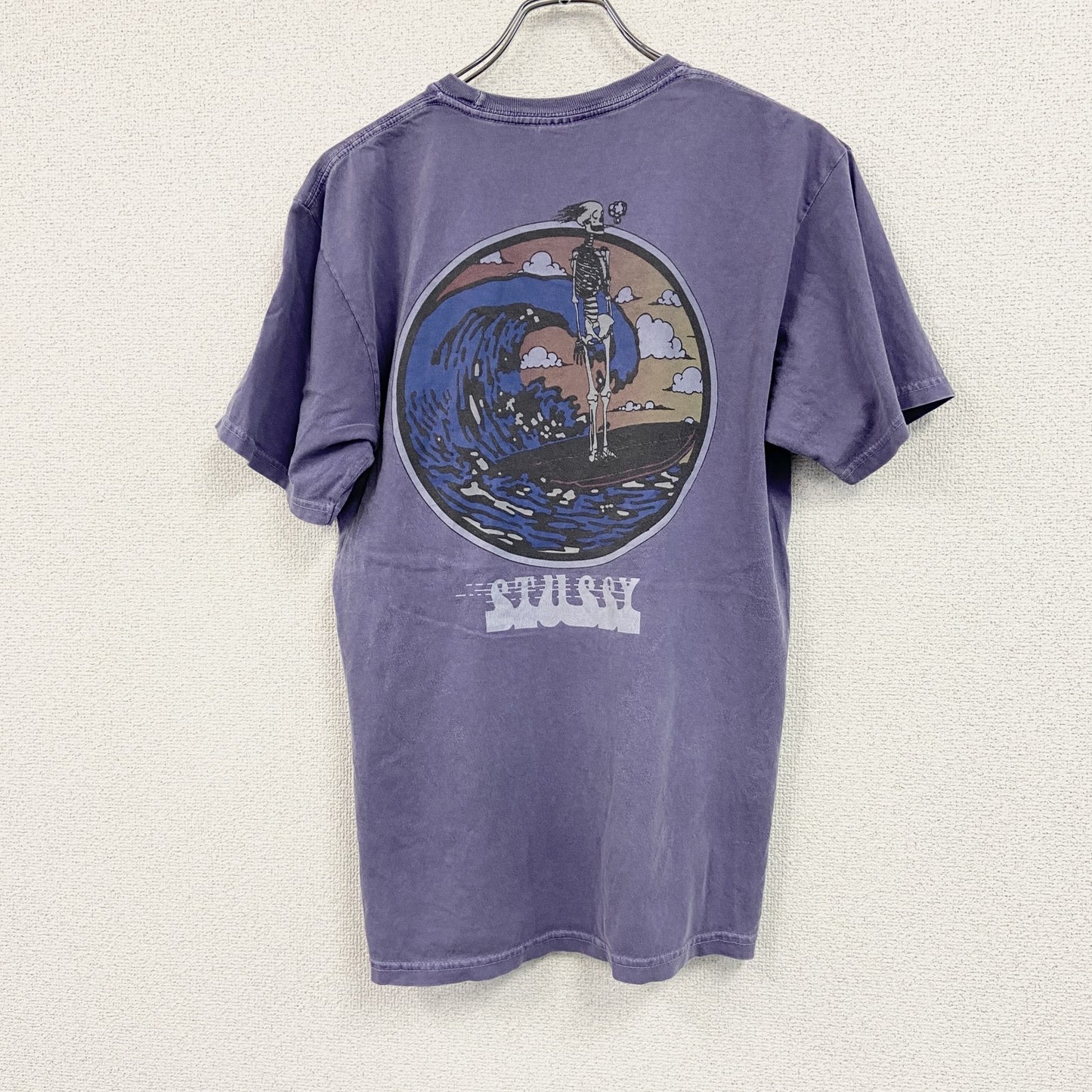 STUSSY　ステューシー　半袖プリントTシャツ　両面プリント　スカル　骸骨　紫　パープル　Mサイズ