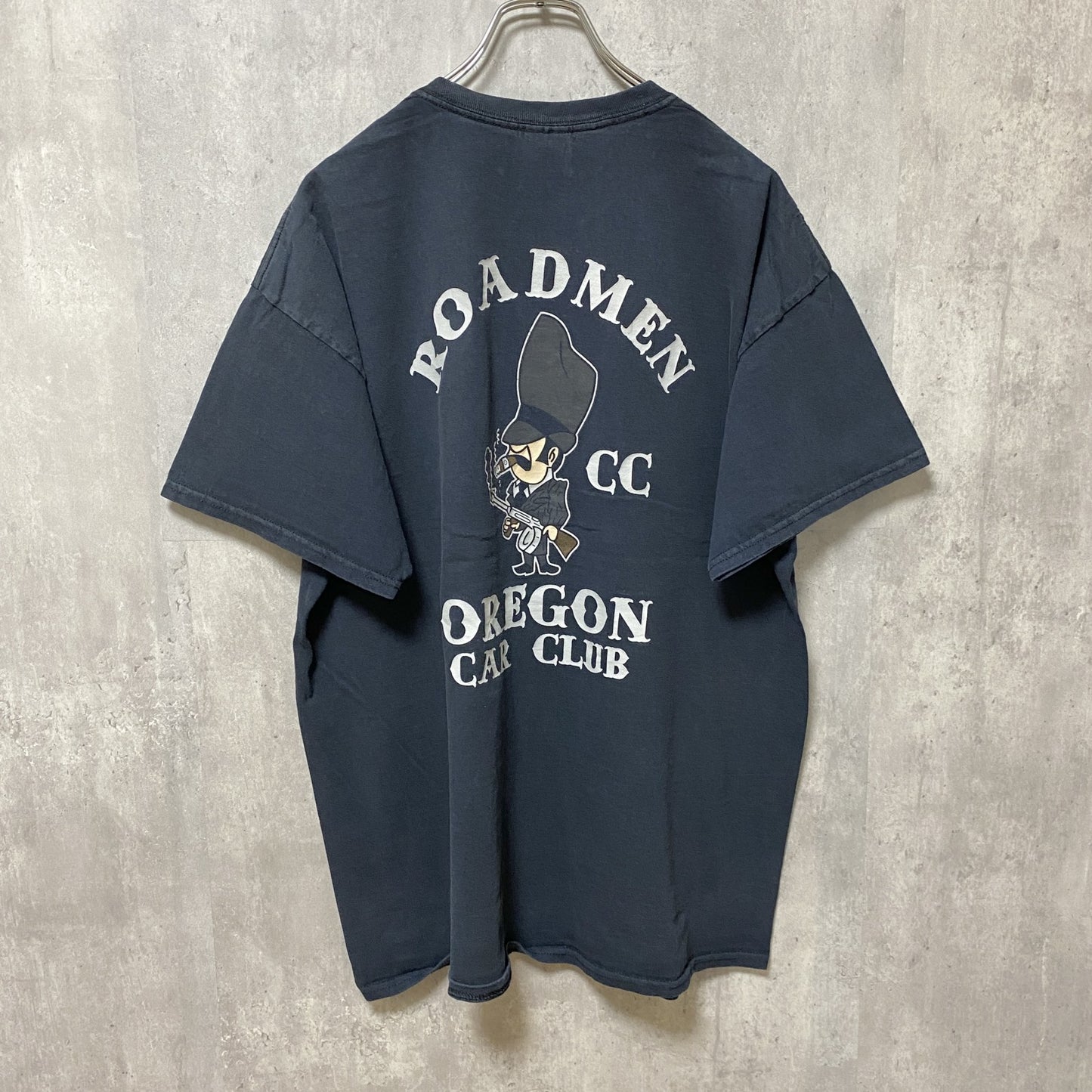古着 used　GILDAN ギルダン　ROADMEN　半袖プリントTシャツ　黒　ブラック　レトロデザイン　XLサイズ