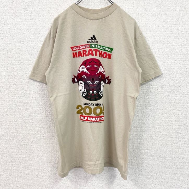 古着 used　00s　adidas　アディダス　半袖両面プリントTシャツ　バンクーバー　マラソン　クルーネック　ベージュ　Sサイズ