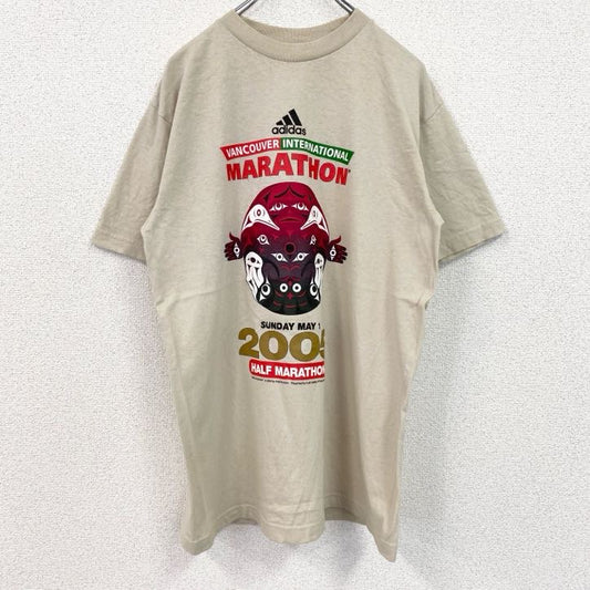 古着 used　00s　adidas　アディダス　半袖両面プリントTシャツ　バンクーバー　マラソン　クルーネック　ベージュ　Sサイズ
