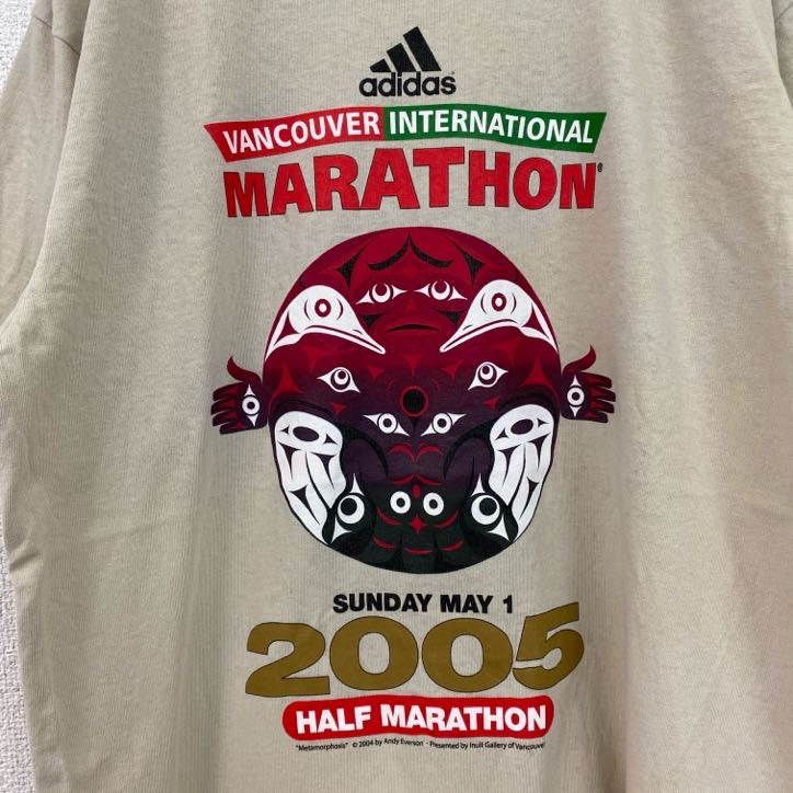 古着 used　00s　adidas　アディダス　半袖両面プリントTシャツ　バンクーバー　マラソン　クルーネック　ベージュ　Sサイズ