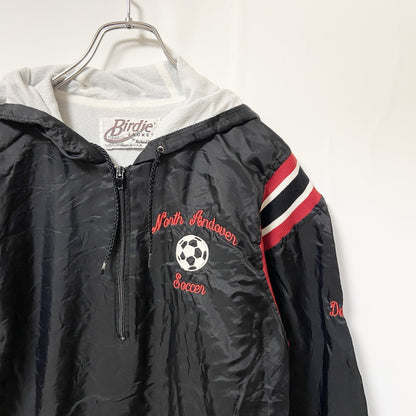 古着 used　USA製　Birdie Jakets 長袖ナイロンプルオーバー　ワンポイント刺繍　ハーフジップ　サッカー　黒