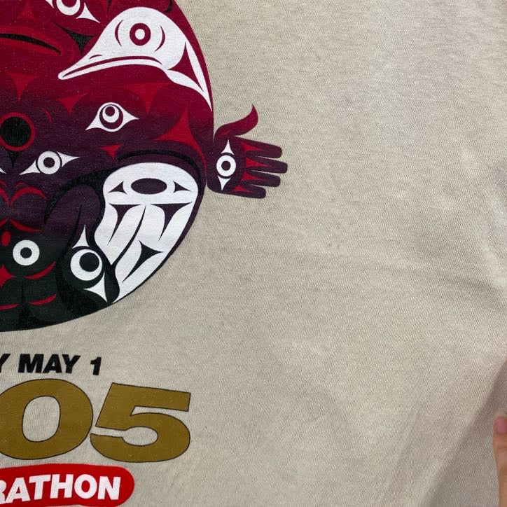 古着 used　00s　adidas　アディダス　半袖両面プリントTシャツ　バンクーバー　マラソン　クルーネック　ベージュ　Sサイズ