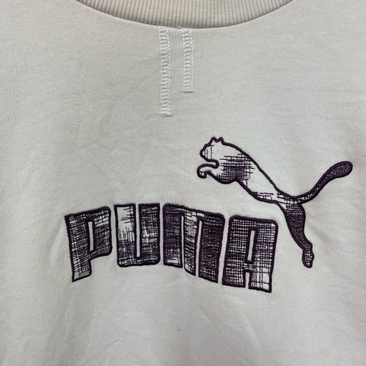 PUMA　プーマ　スウェット/トレーナー　リブライン　デカロゴ　チェック　刺繍ロゴ　白　ホワイト　Lサイズ