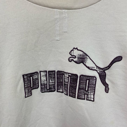 PUMA　プーマ　スウェット/トレーナー　リブライン　デカロゴ　チェック　刺繍ロゴ　白　ホワイト　Lサイズ
