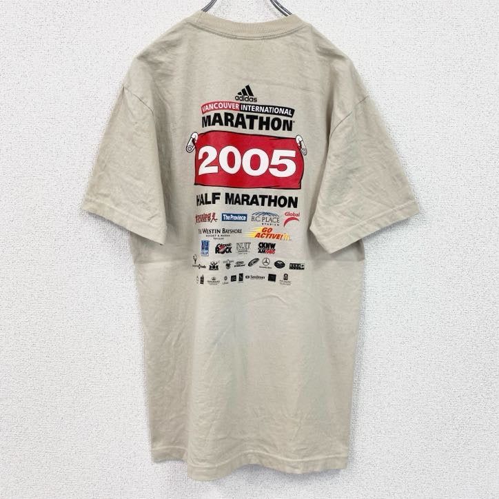 古着 used　00s　adidas　アディダス　半袖両面プリントTシャツ　バンクーバー　マラソン　クルーネック　ベージュ　Sサイズ
