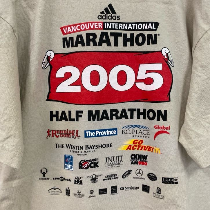 古着 used　00s　adidas　アディダス　半袖両面プリントTシャツ　バンクーバー　マラソン　クルーネック　ベージュ　Sサイズ