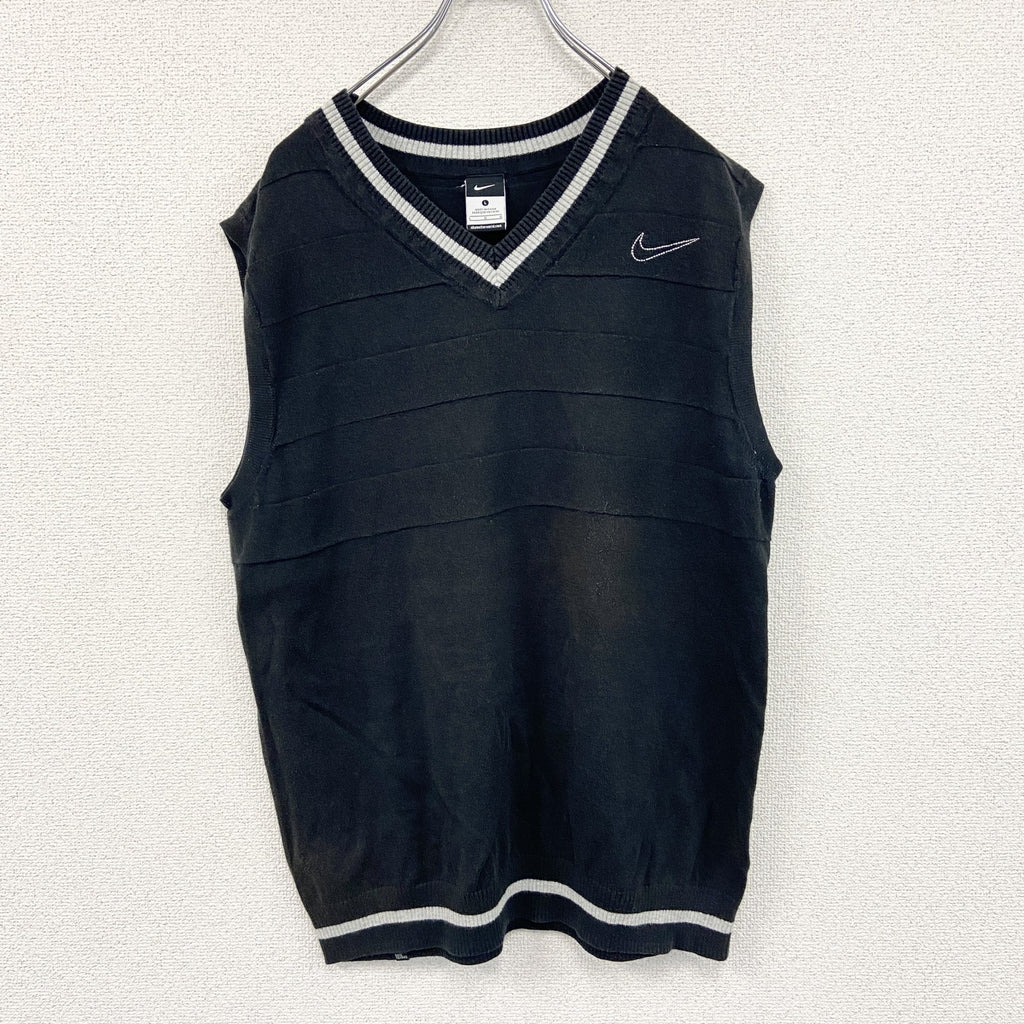 NIKE　ナイキ　コットンニットベスト　スウッシュ　デカロゴ　黒　ブラック　Lサイズ