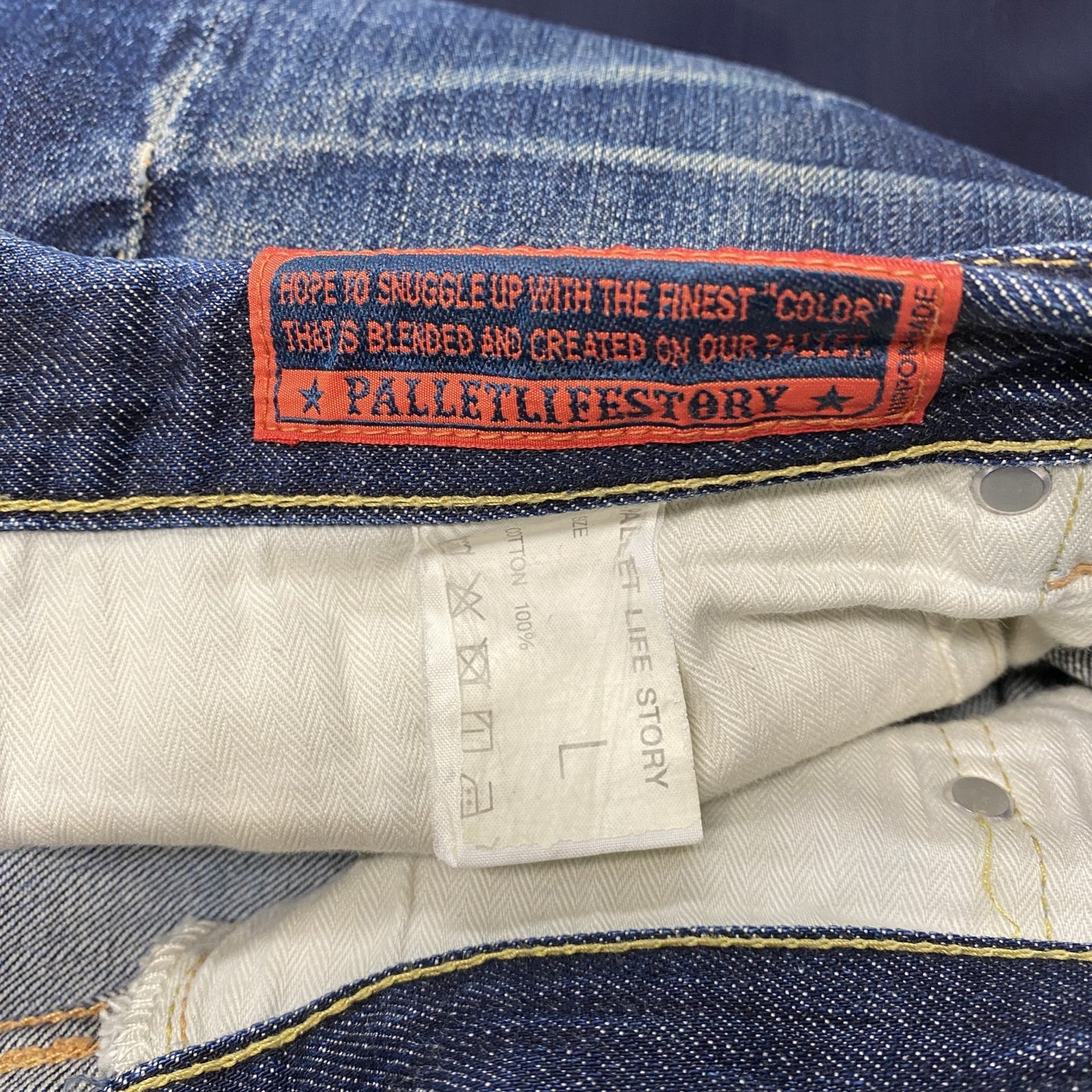 PALLET LIFE STORY　パレットライフストーリー　デニムパンツ/ジーンズ　ボタンフライ　インディゴ　Lサイズ