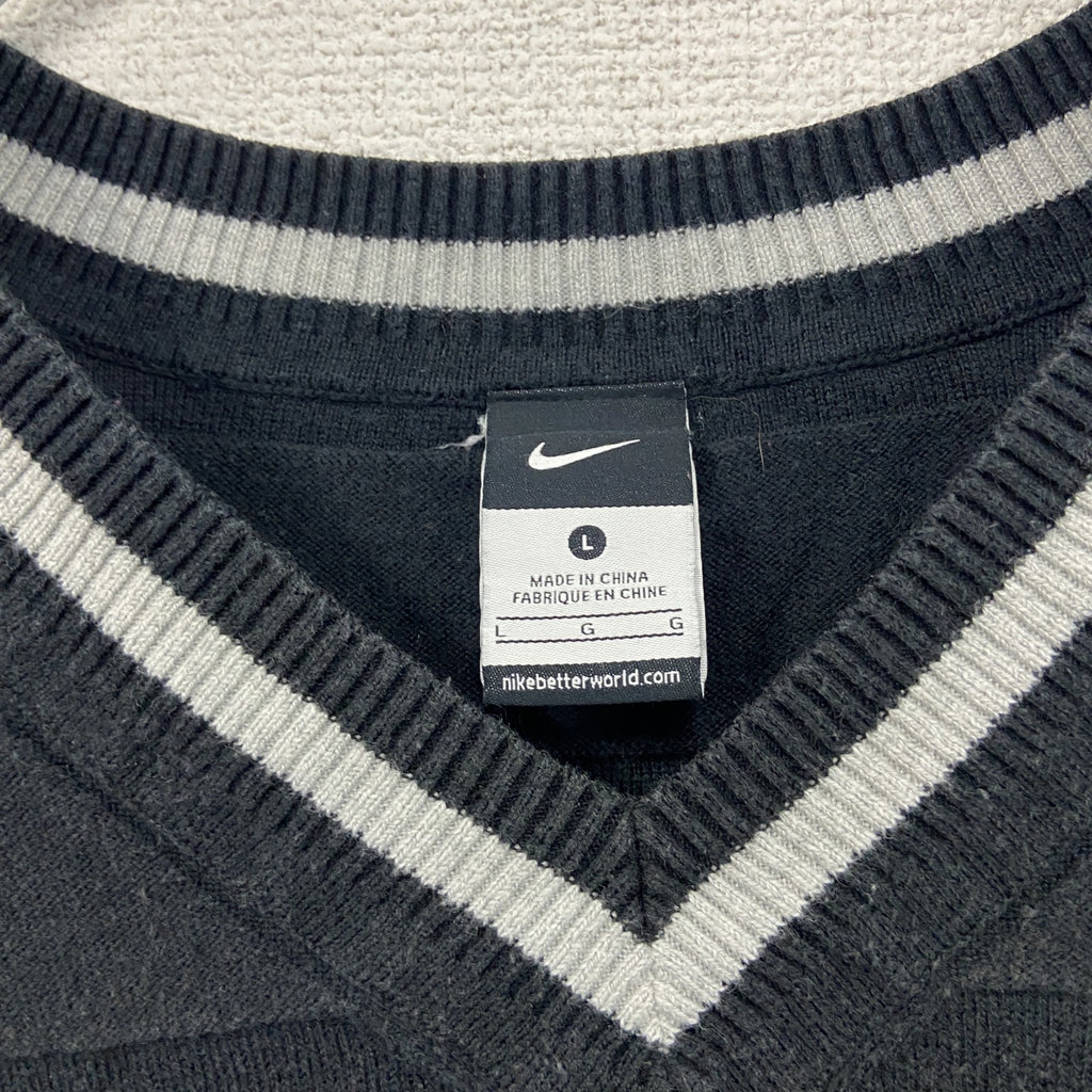 NIKE　ナイキ　コットンニットベスト　スウッシュ　デカロゴ　黒　ブラック　Lサイズ