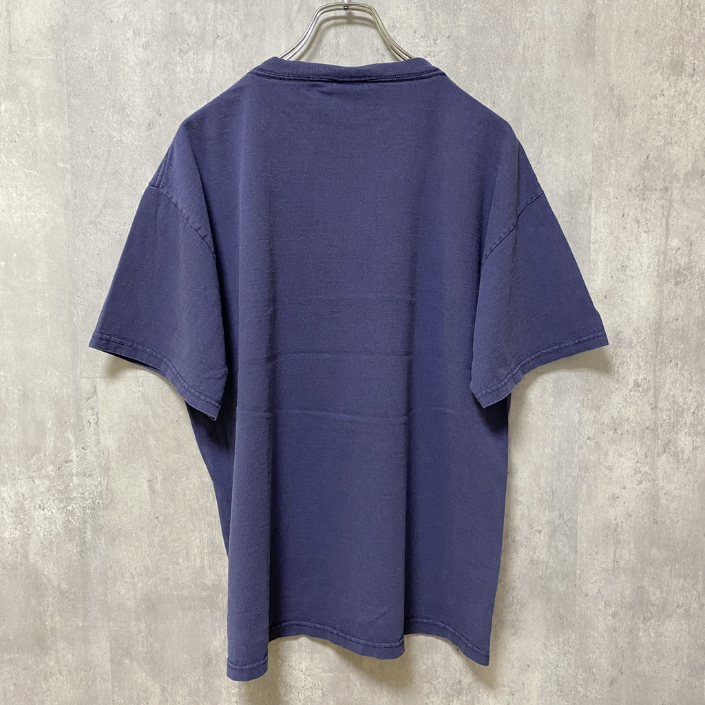 古着 used　スーパーマンパロディ　JESUS CHRIST　半袖プリントTシャツ　ネイビー　レトロデザイン　クルーネック