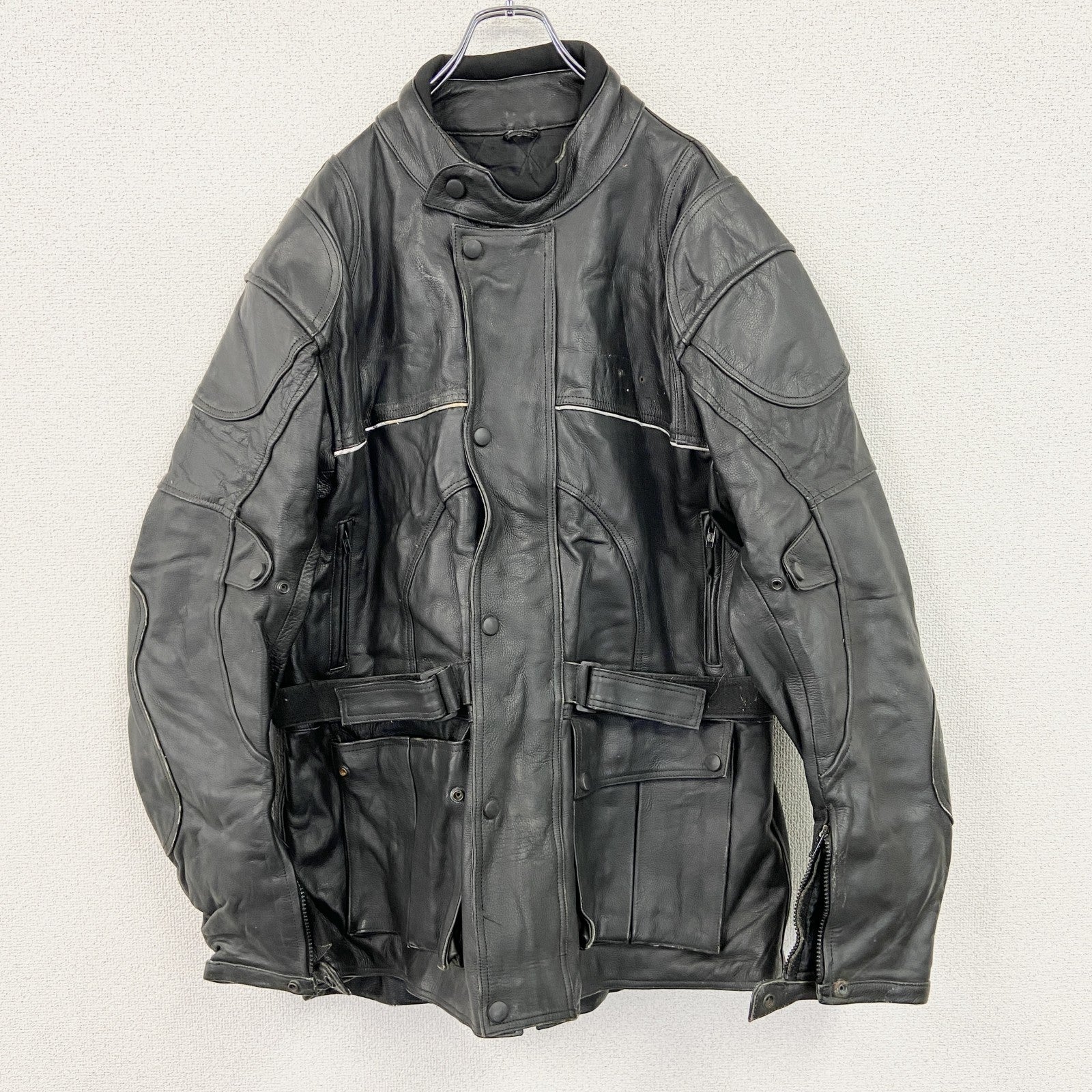 DRES　レザージャケット　ダブルライダースジャケット　ベルト付き　黒　ブラック　XXLサイズ