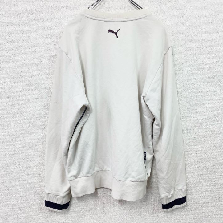 PUMA　プーマ　スウェット/トレーナー　リブライン　デカロゴ　チェック　刺繍ロゴ　白　ホワイト　Lサイズ