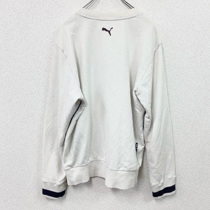 PUMA　プーマ　スウェット/トレーナー　リブライン　デカロゴ　チェック　刺繍ロゴ　白　ホワイト　Lサイズ