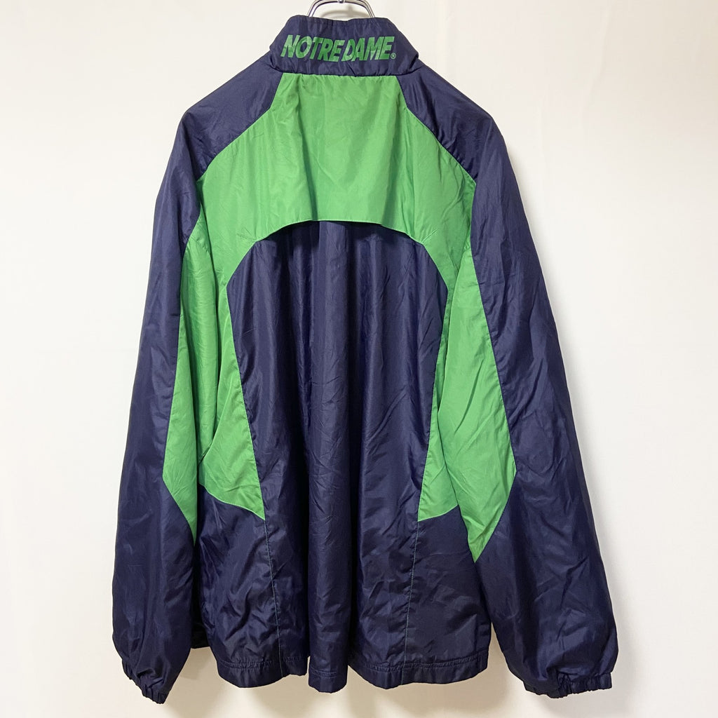 古着 used　Genuine stuff 　長袖ハーフジップナイロンプルオーバー　ワンポイントロゴ　ネイビー　緑　XLサイズ
