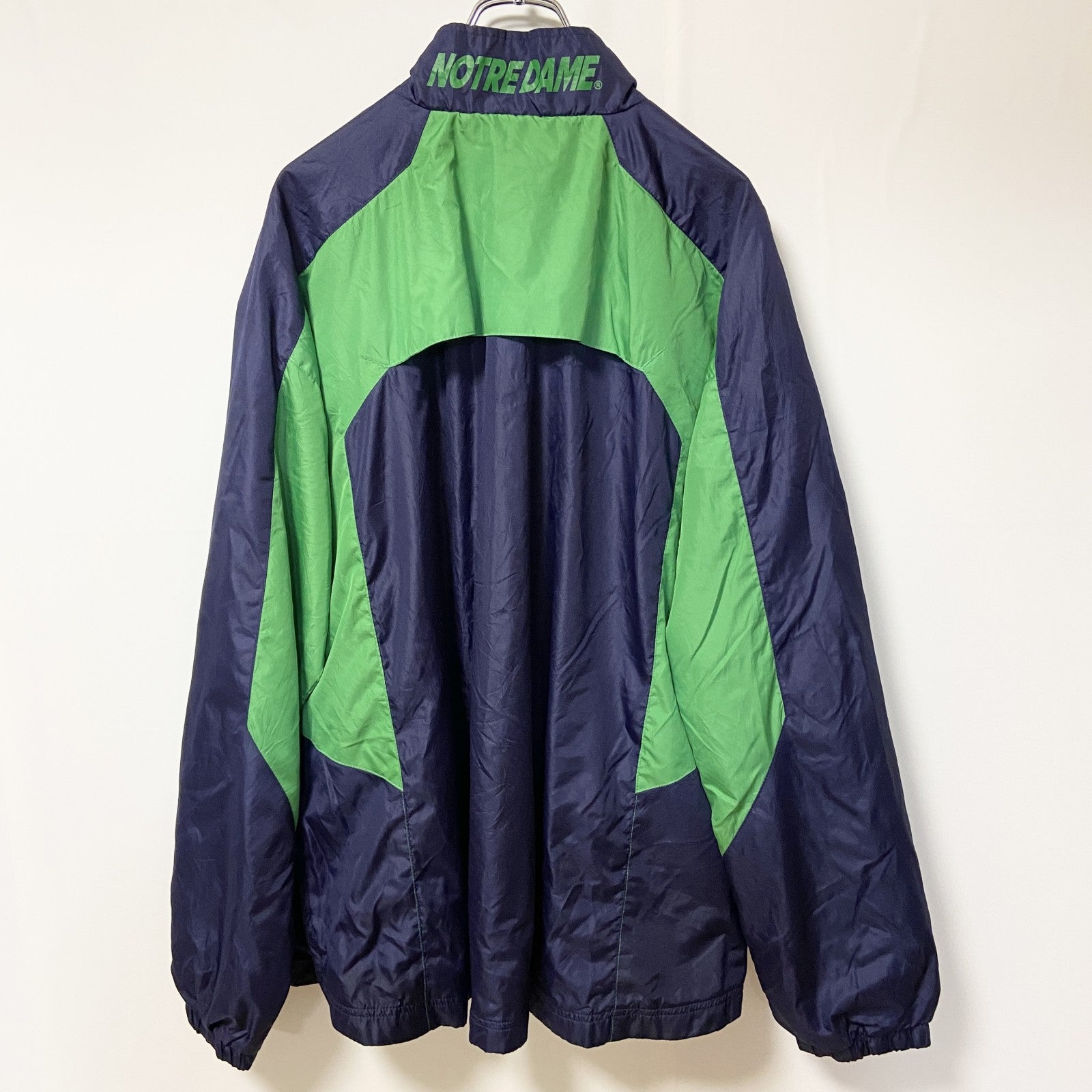 古着 used　Genuine stuff 　長袖ハーフジップナイロンプルオーバー　ワンポイントロゴ　ネイビー　緑　XLサイズ