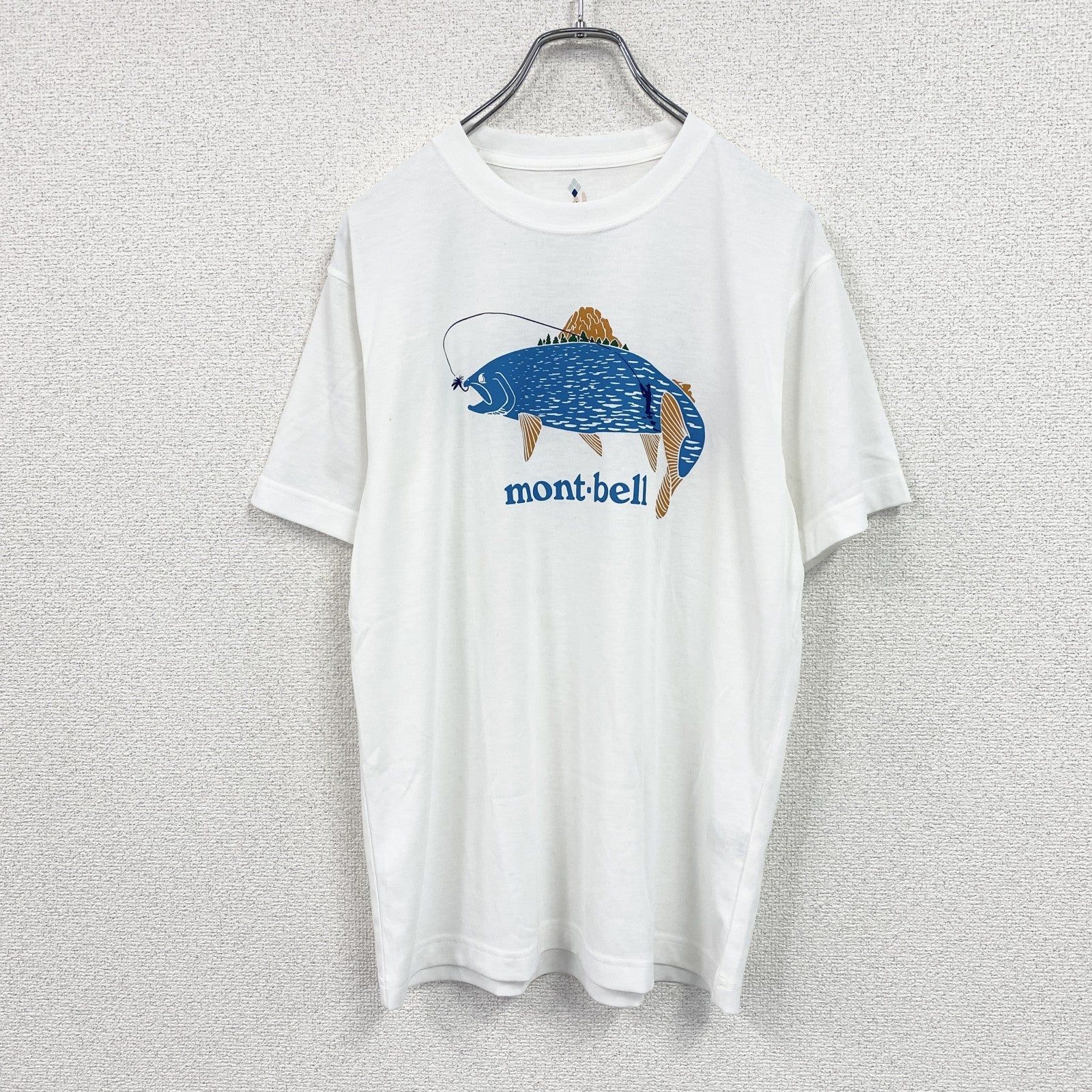 mont-bell　モンベル　半袖プリントアニマルTシャツ　デカロゴ　FISH　白　ホワイト　Mサイズ