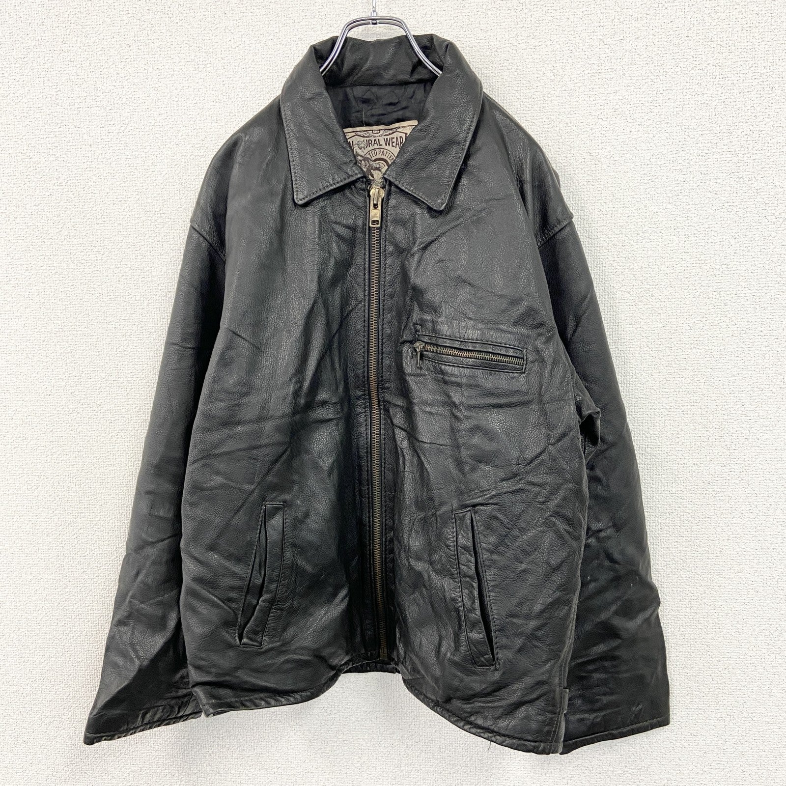 NATURAL WEAR　レザージャケット　シングルライダースジャケット　襟付き　茶　ダークブラウン　Mサイズ