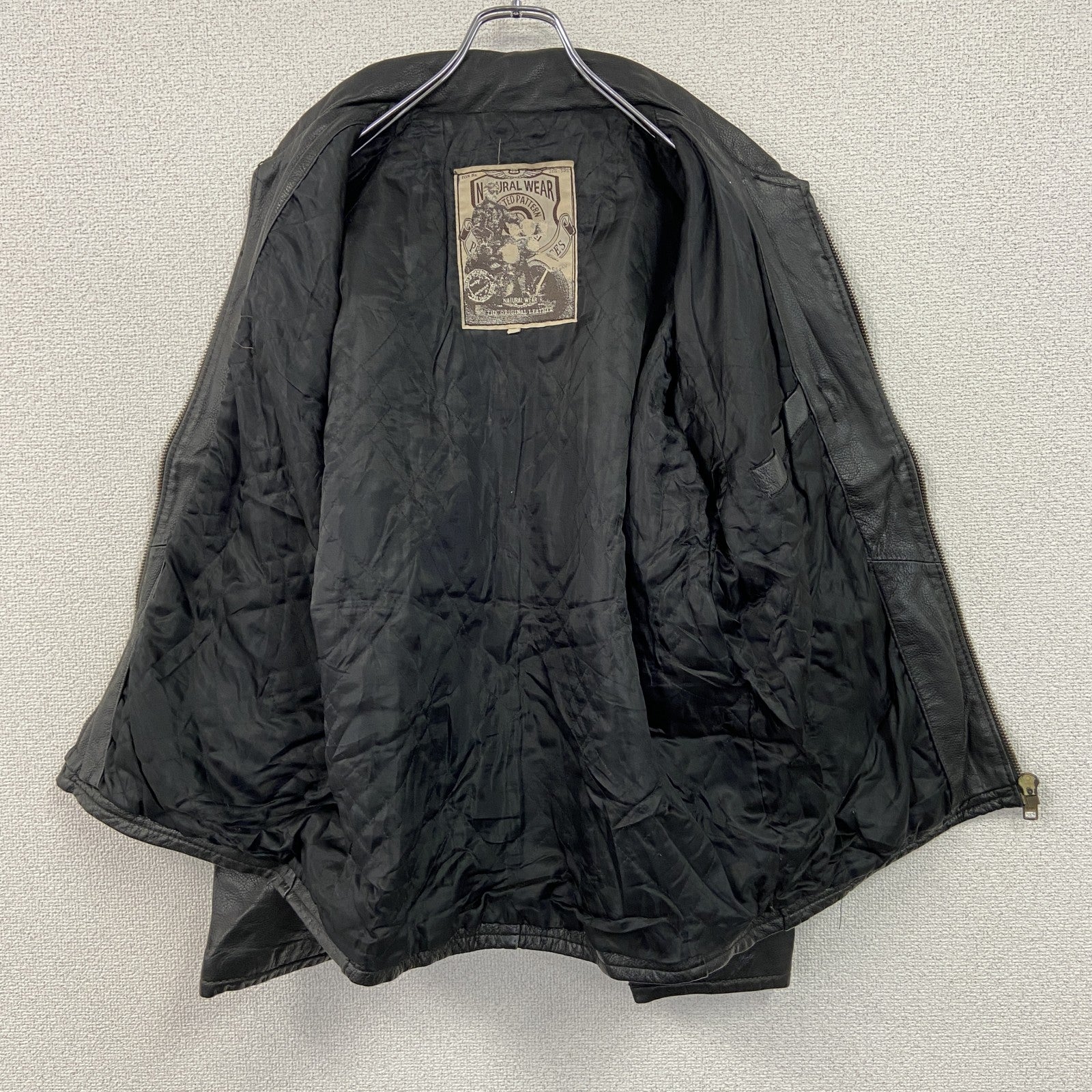 NATURAL WEAR　レザージャケット　シングルライダースジャケット　襟付き　茶　ダークブラウン　Mサイズ