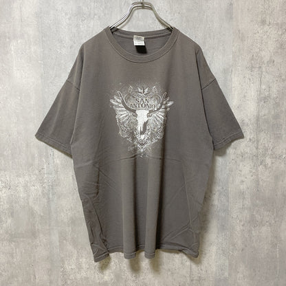 古着 used　GILDAN　ギルダン　半袖プリントTシャツ　グレー　レトロ　デザイン　個性的　クルーネック　オーバーサイズ