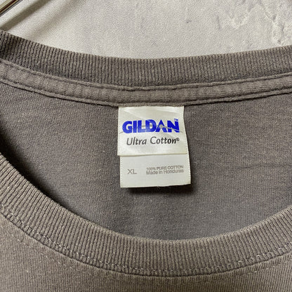 古着 used　GILDAN　ギルダン　半袖プリントTシャツ　グレー　レトロ　デザイン　個性的　クルーネック　オーバーサイズ