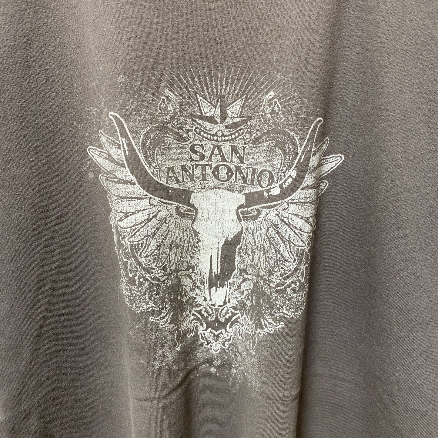 古着 used　GILDAN　ギルダン　半袖プリントTシャツ　グレー　レトロ　デザイン　個性的　クルーネック　オーバーサイズ