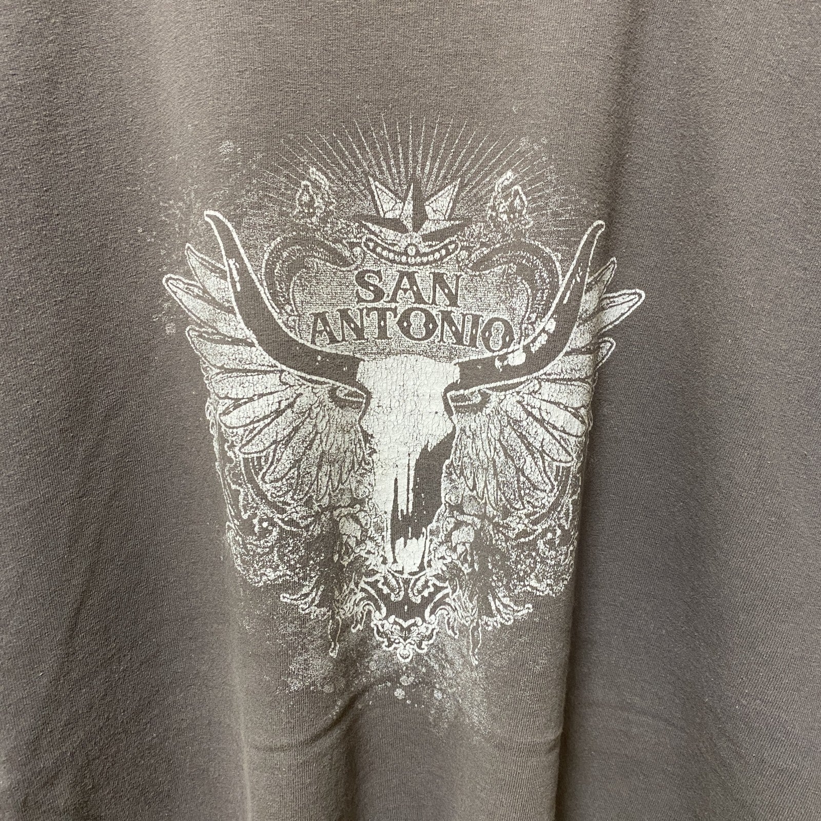 古着 used　GILDAN　ギルダン　半袖プリントTシャツ　グレー　レトロ　デザイン　個性的　クルーネック　オーバーサイズ