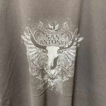 古着 used　GILDAN　ギルダン　半袖プリントTシャツ　グレー　レトロ　デザイン　個性的　クルーネック　オーバーサイズ