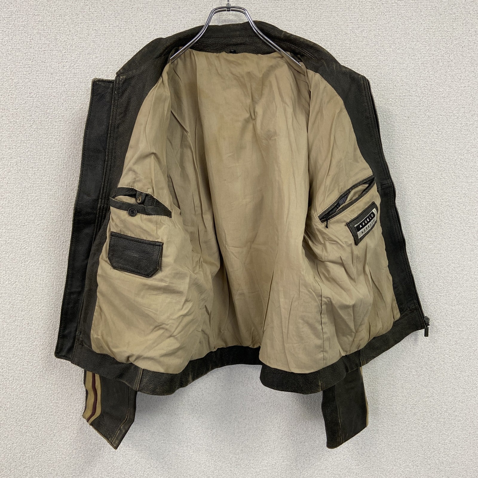 ANGELO LITRICO　レザージャケット　シングルライダースジャケット　襟付き　焦げ茶　ダークブラウン