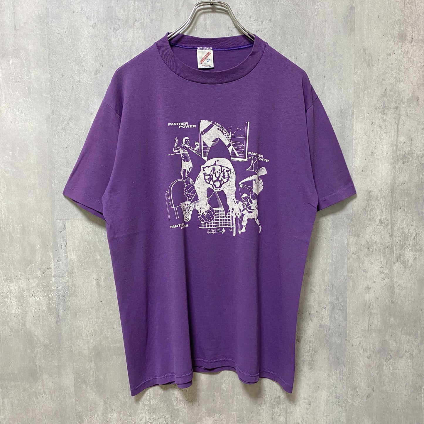 古着 used　80s 90s　ヴィンテージ　半袖プリントTシャツ　紫　パープル　レトロデザイン　シングルステッチ　Lサイズ