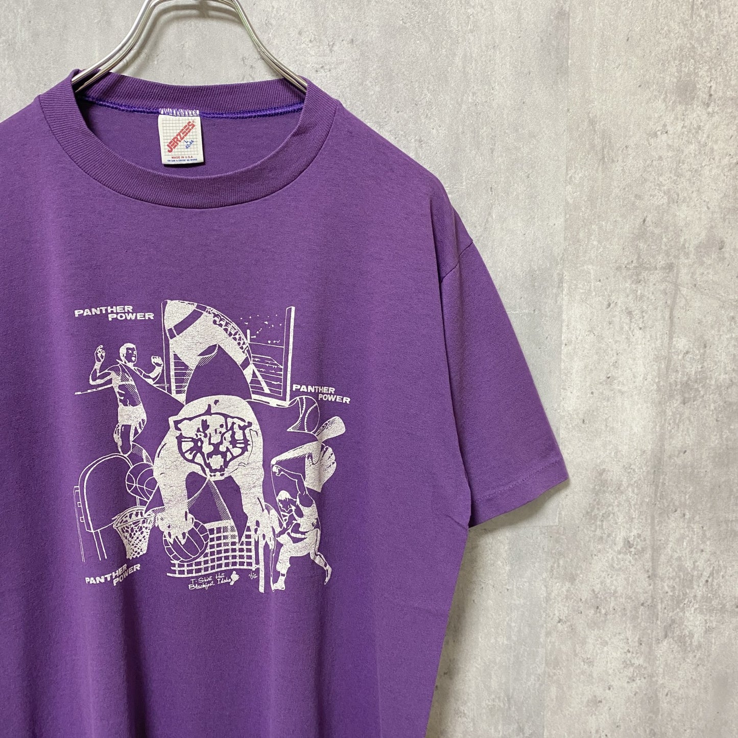 古着 used　80s 90s　ヴィンテージ　半袖プリントTシャツ　紫　パープル　レトロデザイン　シングルステッチ　Lサイズ