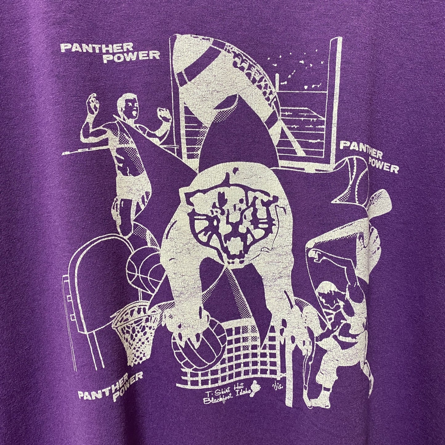 古着 used　80s 90s　ヴィンテージ　半袖プリントTシャツ　紫　パープル　レトロデザイン　シングルステッチ　Lサイズ